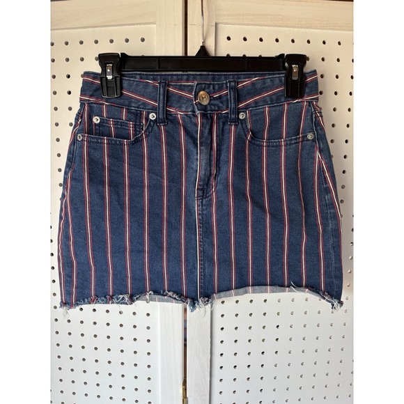 American Eagle Outfitters Dresses & Skirts - American Eagle Red White & Blue Striped Hi Rise Women's Size 0 Denim Mini Skirt